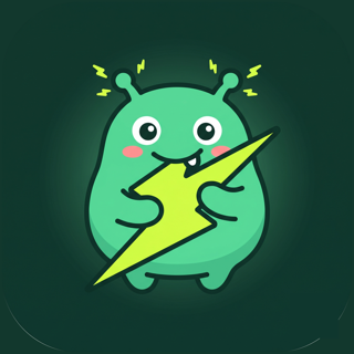 Wattdex app icon — a mint-green monster hugging a lime lightning bolt
